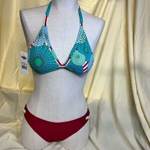 Stylish Red and Green Bikini Set